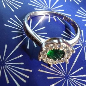 Emerald and white topaz sterling silver ring